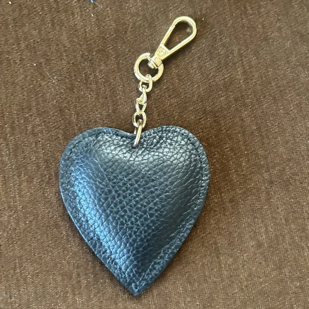 Genuine Leather Heart Bag Charm with Gold Hardware